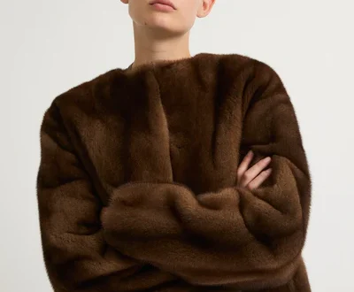 Yves Salomon – Long-haired mink fur round neck jacket