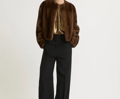 Yves Salomon – Long-haired mink fur round neck jacket