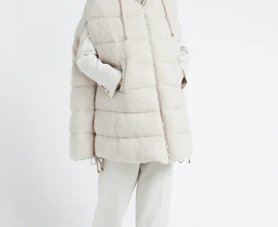 Peserico – Sleeveless midi down jacket in wool bouclé fabric