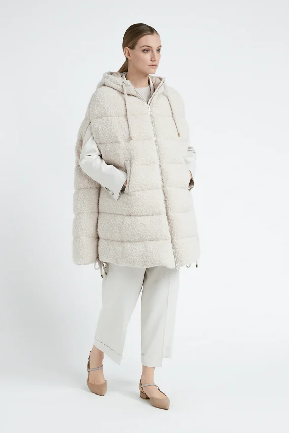 Peserico - Sleeveless midi down jacket in wool bouclé fabric