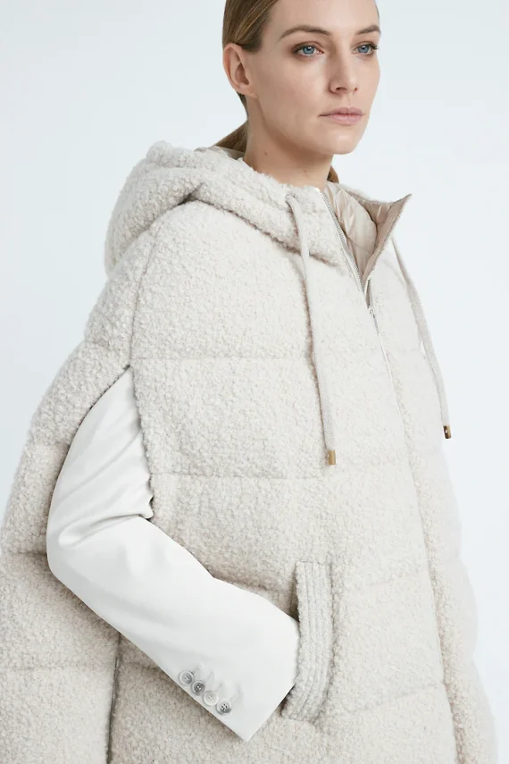 Peserico - Sleeveless midi down jacket in wool bouclé fabric - Image 3