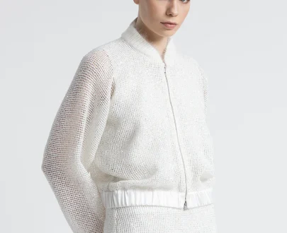 Peserico – Micro sequins mesh knit bomber sweatshirt