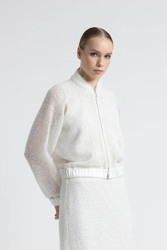 Peserico - Micro sequins mesh knit bomber sweatshirt