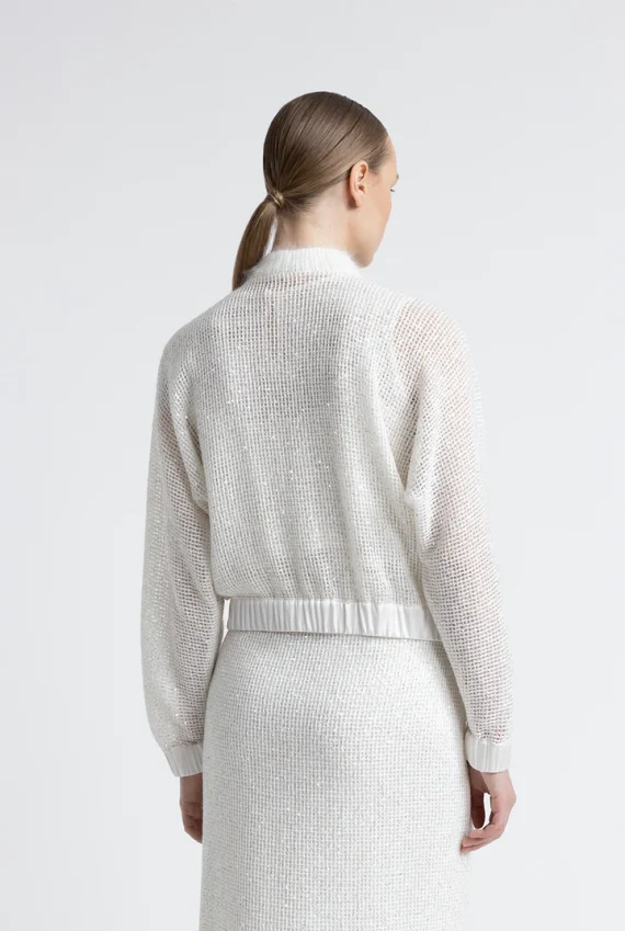 Peserico - Micro sequins mesh knit bomber sweatshirt - Image 3