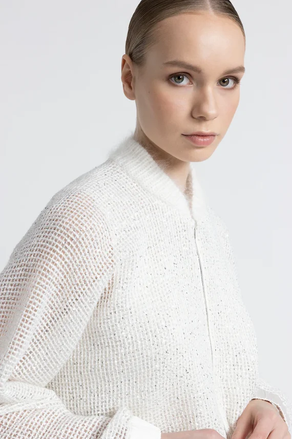 Peserico - Micro sequins mesh knit bomber sweatshirt - Image 4