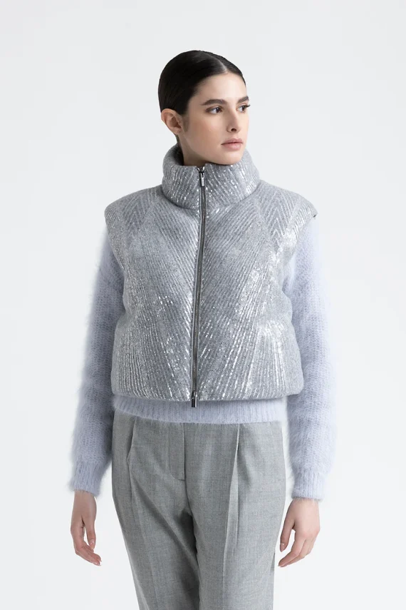 Peserico - Cropped goose down vest with sequins - Image 3