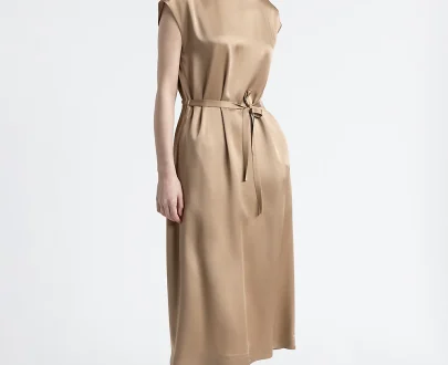 Peserico – Satin midi dress with funnel neck