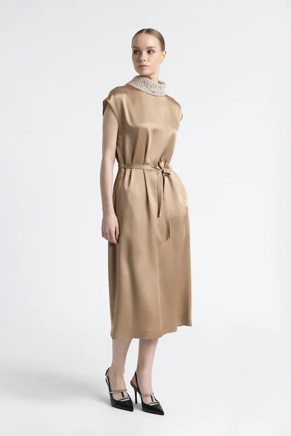 Peserico - Satin midi dress with funnel neck