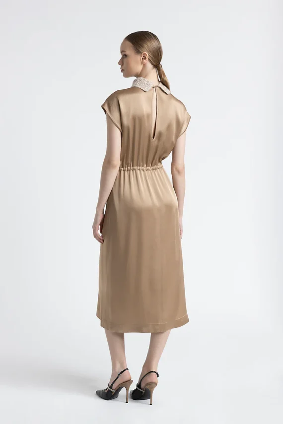 Peserico - Satin midi dress with funnel neck - Image 2