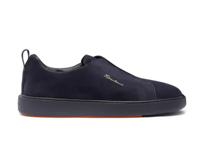 Santoni – Men’s blue suede slip-on sneaker