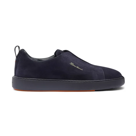 Santoni - Men's blue suede slip-on sneaker