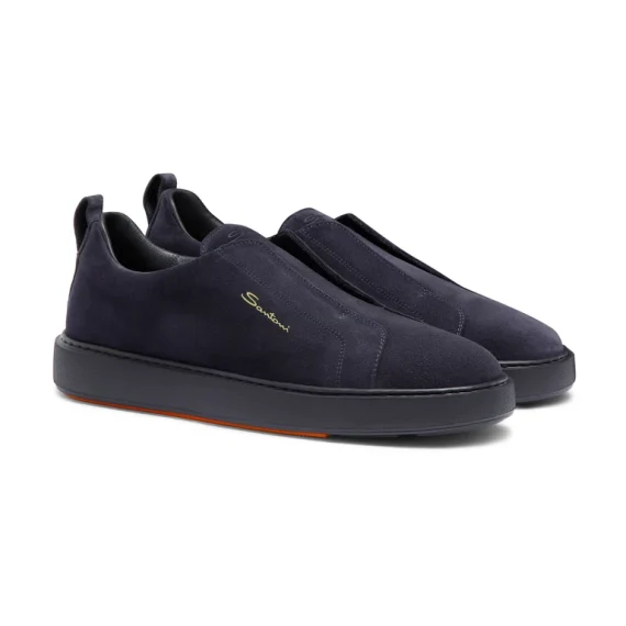 Santoni - Men's blue suede slip-on sneaker - Image 3