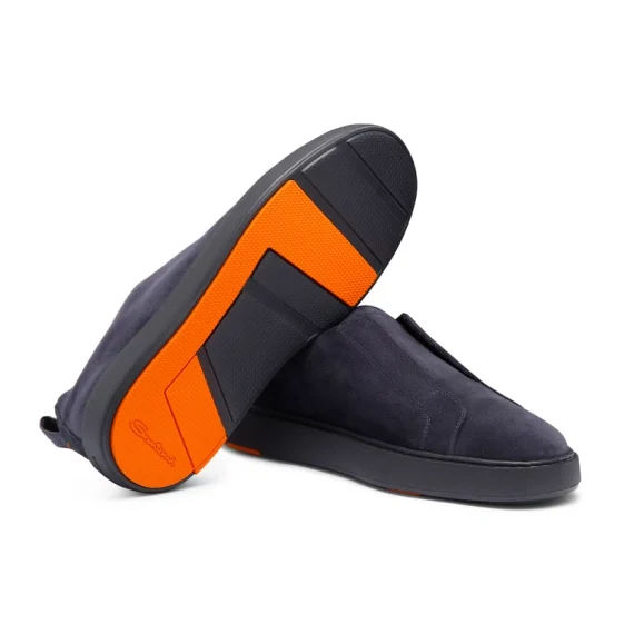 Santoni - Men's blue suede slip-on sneaker - Image 4