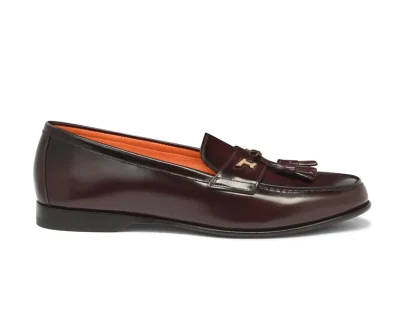 Santoni – Men’s burgundy leather Andrea tassel loafer