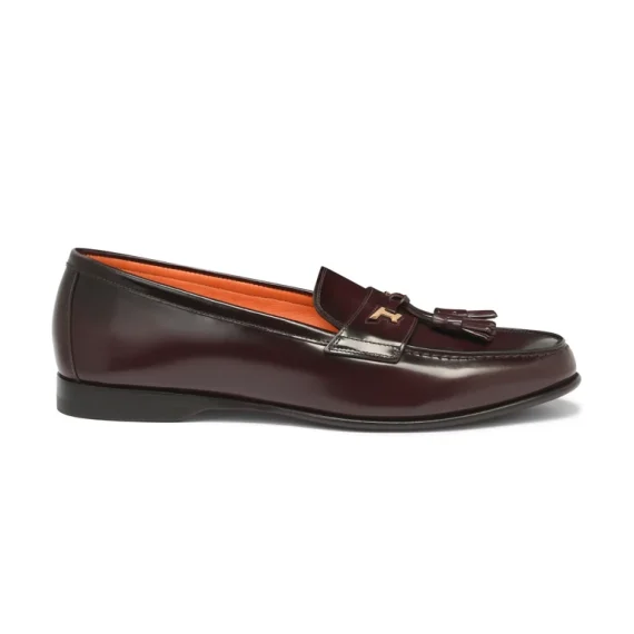 Santoni - Men's burgundy leather Andrea tassel loafer