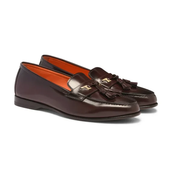 Santoni - Men's burgundy leather Andrea tassel loafer - Image 3