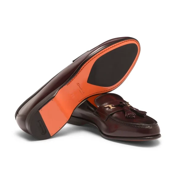 Santoni - Men's burgundy leather Andrea tassel loafer - Image 4