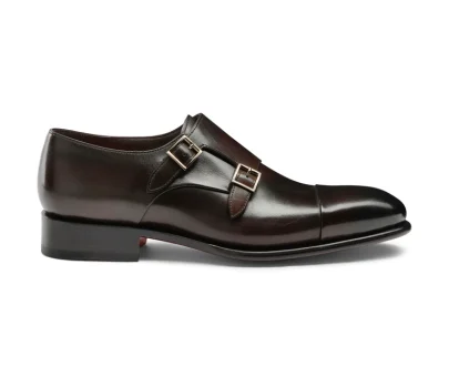 Santoni – Men’s polished brown leather double-buckle shoe