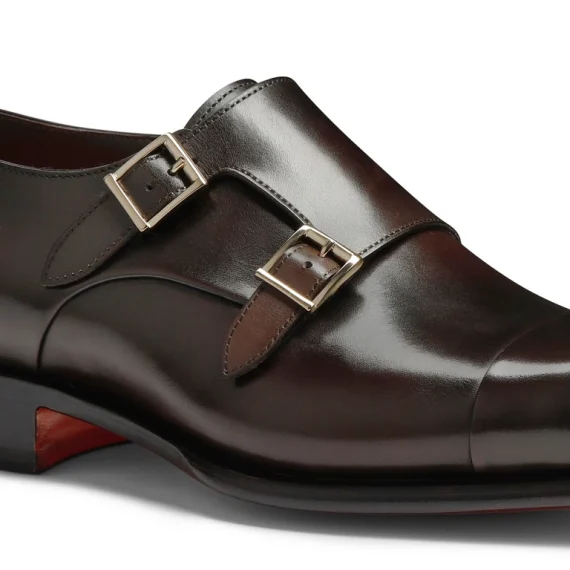 Santoni - Men's polished brown leather double-buckle shoe - Image 3