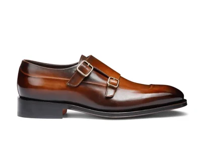 Santoni – Men’s dark brown leather double-buckle shoe