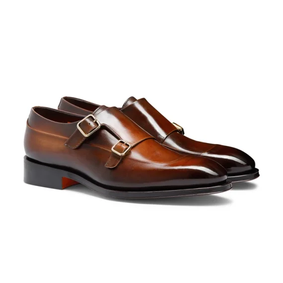 Santoni - Men's dark brown leather double-buckle shoe - Image 3