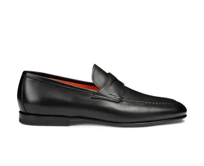 Santoni – Men’s polished black leather penny loafer