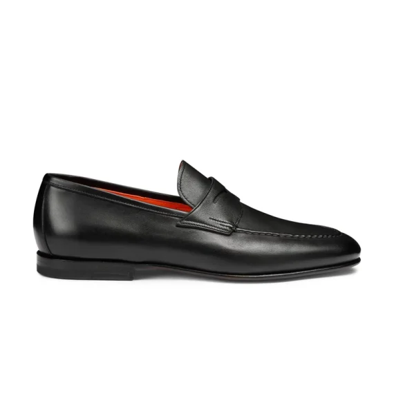 Santoni - Men's polished black leather penny loafer