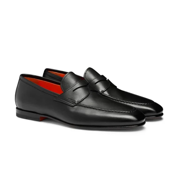 Santoni - Men's polished black leather penny loafer - Image 3