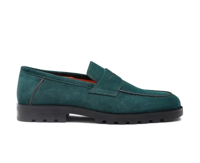 Santoni – Men’s dark green suede penny loafer