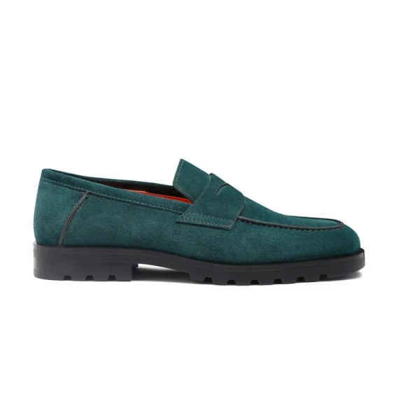 Santoni - Men's dark green suede penny loafer