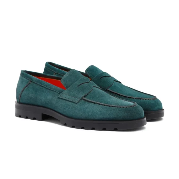 Santoni - Men's dark green suede penny loafer - Image 3