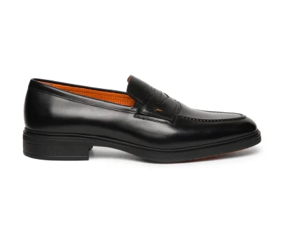 Santoni – Men’s black leather Easy loafer