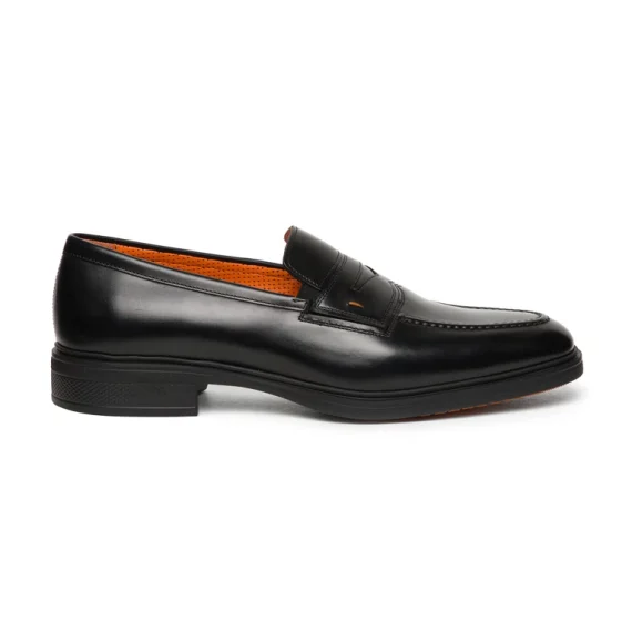 Santoni - Men's black leather Easy loafer