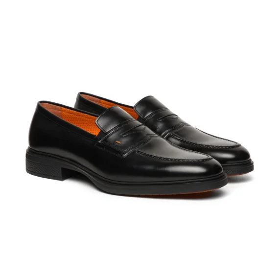 Santoni - Men's black leather Easy loafer - Image 3