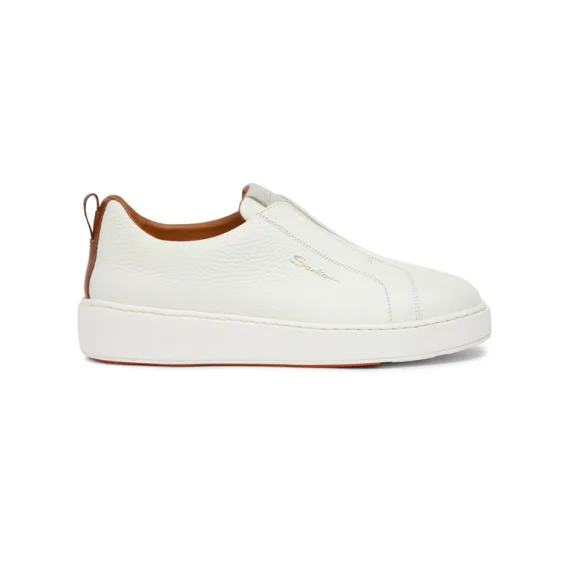 Santoni - Women's white tumbled leather slip-on sneaker