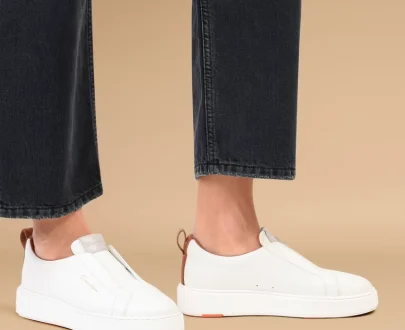 Santoni – Women’s white tumbled leather slip-on sneaker