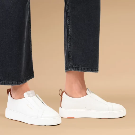 Santoni - Women's white tumbled leather slip-on sneaker - Image 2