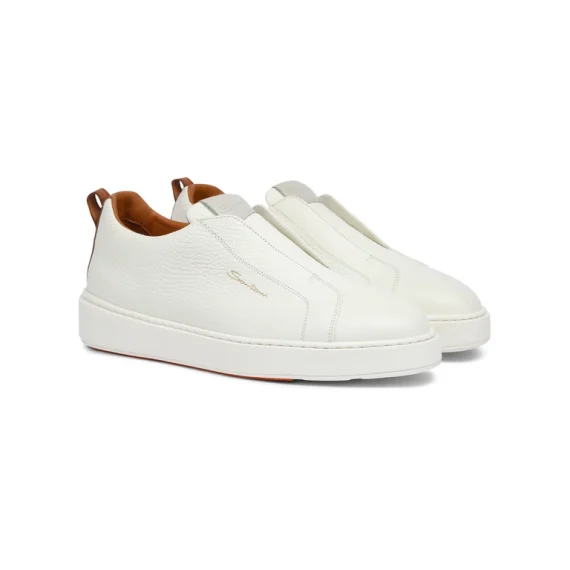 Santoni - Women's white tumbled leather slip-on sneaker - Image 3