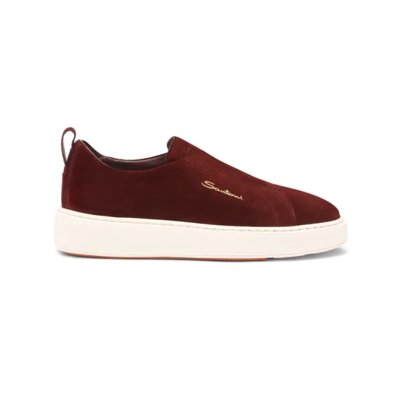 Santoni - Women's burgundy suede slip-on sneaker