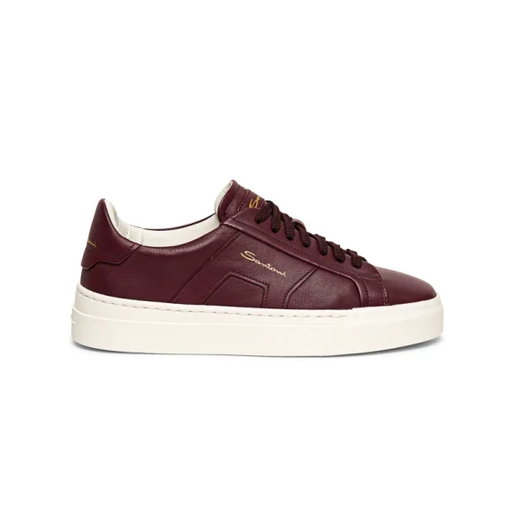 Santoni - Women’s burgundy leather double buckle sneaker