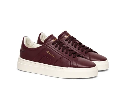 Santoni – Women’s burgundy leather double buckle sneaker