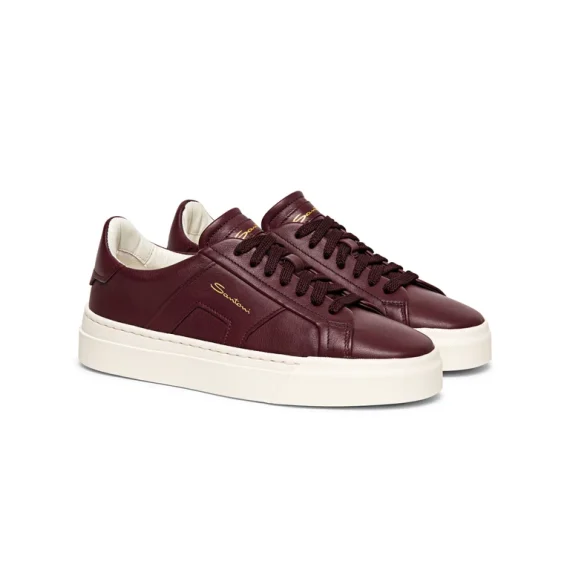 Santoni - Women’s burgundy leather double buckle sneaker - Image 2