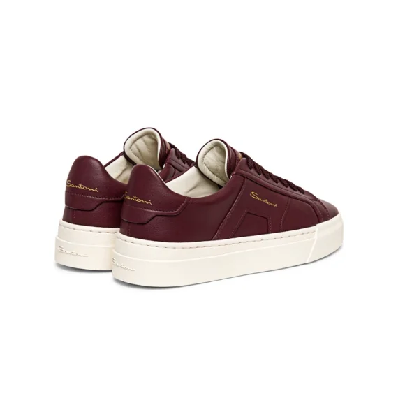 Santoni - Women’s burgundy leather double buckle sneaker - Image 3