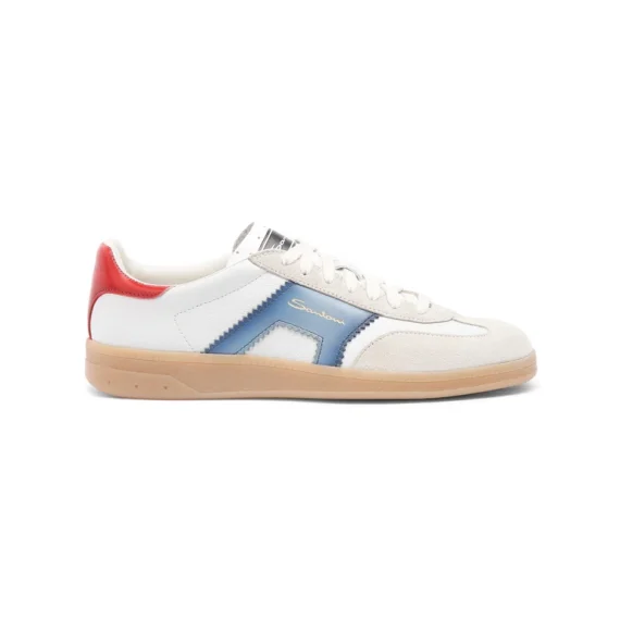 Santoni - Women's white, blue and red leather and suede DBS Oly sneaker