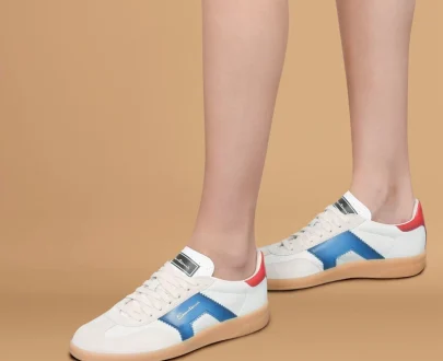 Santoni – Women’s white, blue and red leather and suede DBS Oly sneaker