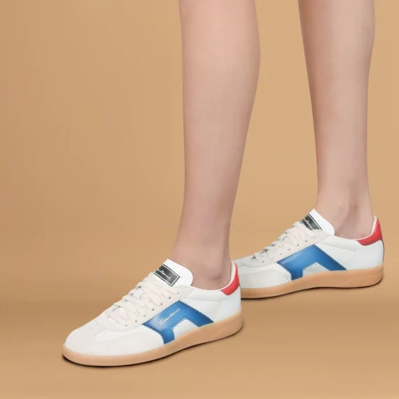 Santoni - Women's white, blue and red leather and suede DBS Oly sneaker - Image 2