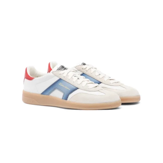 Santoni - Women's white, blue and red leather and suede DBS Oly sneaker - Image 3