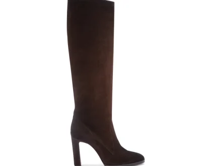 Santoni – Women’s dark brown suede high-heel boot