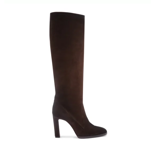 Santoni - Women's dark brown suede high-heel boot