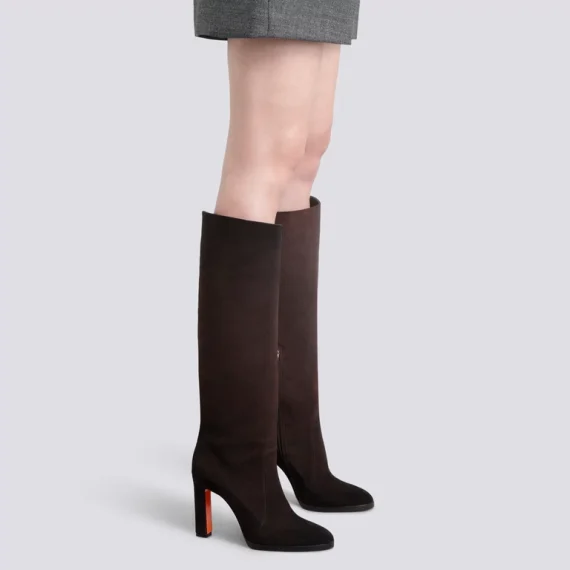 Santoni - Women's dark brown suede high-heel boot - Image 2